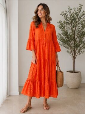 NWT. NT. Embroidery maxi orange dress
